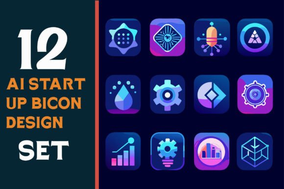 12 Neon AI Cyber Security App Icon Set: Elevating Modern Tech Design
