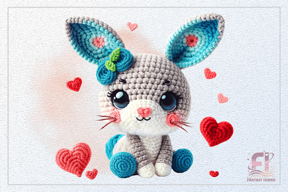 Add Handmade Charm with Cute Crochet Bunny Heart Clipart PNG