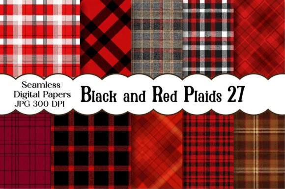 Black and Red Plaids Digital Paper Set