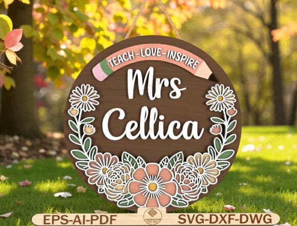 Personalized Teacher Round Sign Lasercut