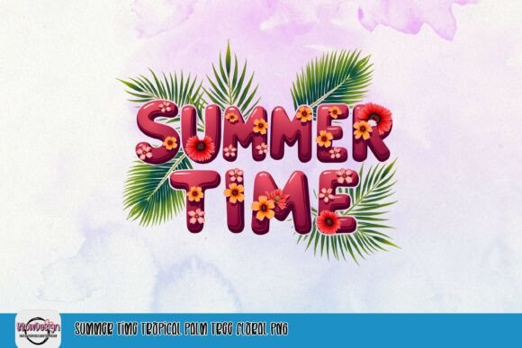 Summer Time Tropical Palm Tree Floral PNG