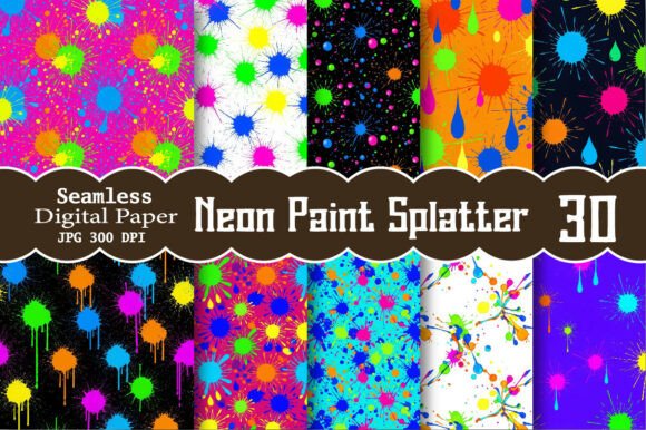 Unleash Creativity with Neon Paint Splatter Digital Papers