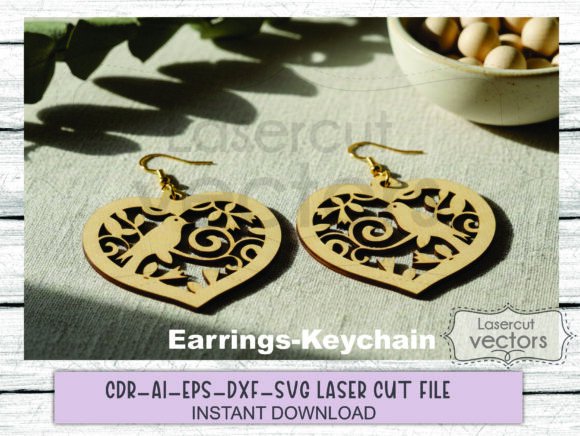 Valentine Heart Earrings Laser Cut SVG