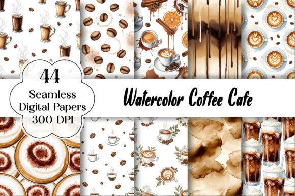 Watercolor Coffee Cafe Digital Paper: Your Go-To Design Resource for Creative and Commercial Projects